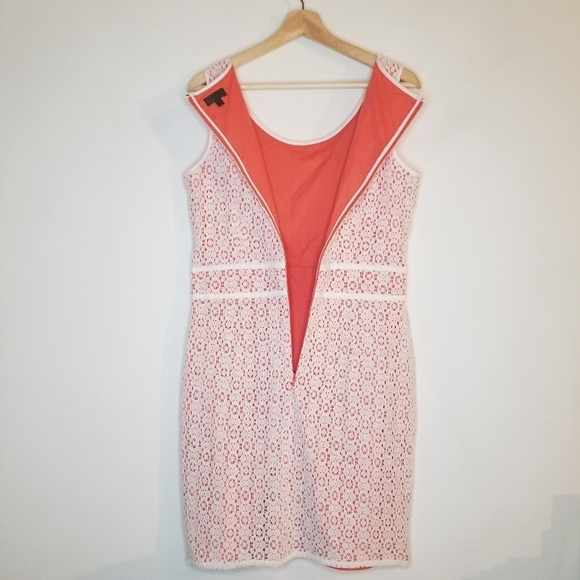 CORTEFIEL Sheath Off White Mini Dress Two Tone Orange Ivory Floral Lace Women 10 - Picture 7 of 10
